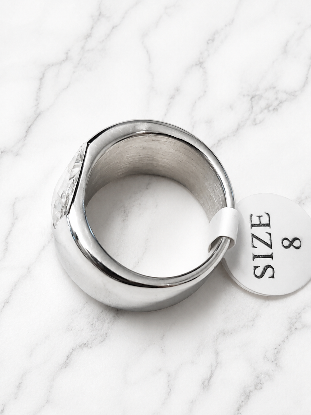 Anello in acciaio inossidabile argentato con pietra bianca taglia 8