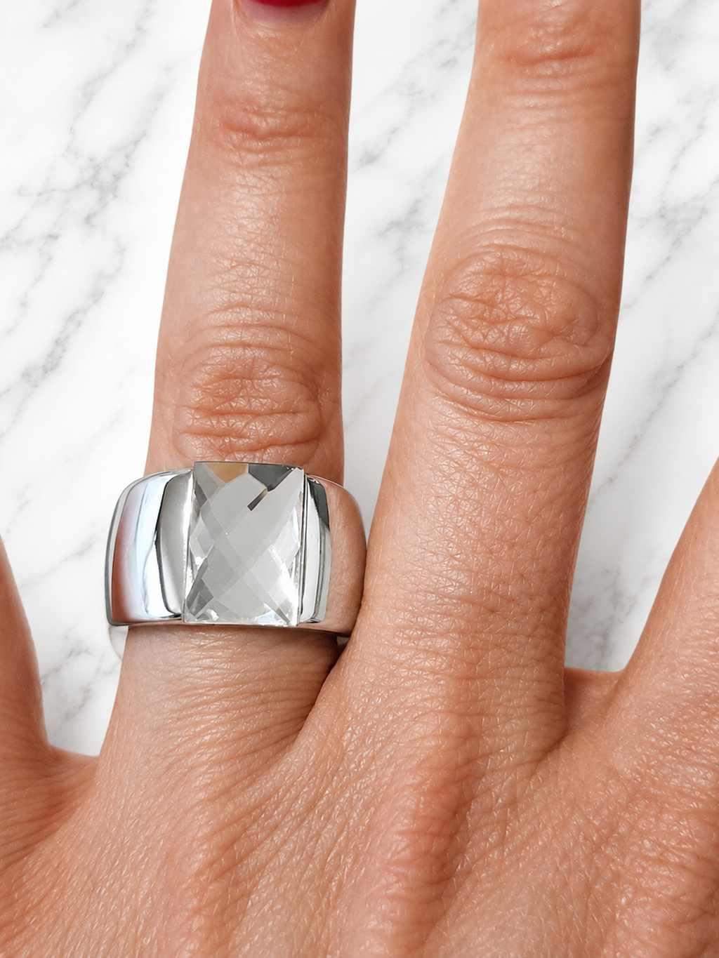 Anello in acciaio inossidabile argentato con pietra bianca taglia 8