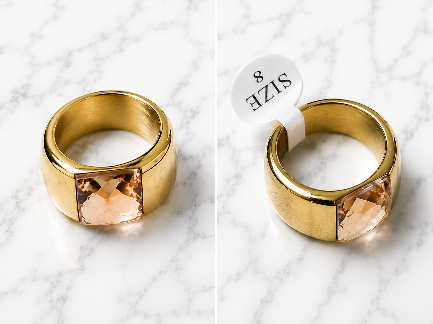 Anello in acciaio inossidabile dorato con pietra rosa taglia 8