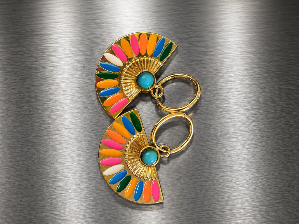 Boucles d'oreilles acier inoxydable doré en forme d'éventail