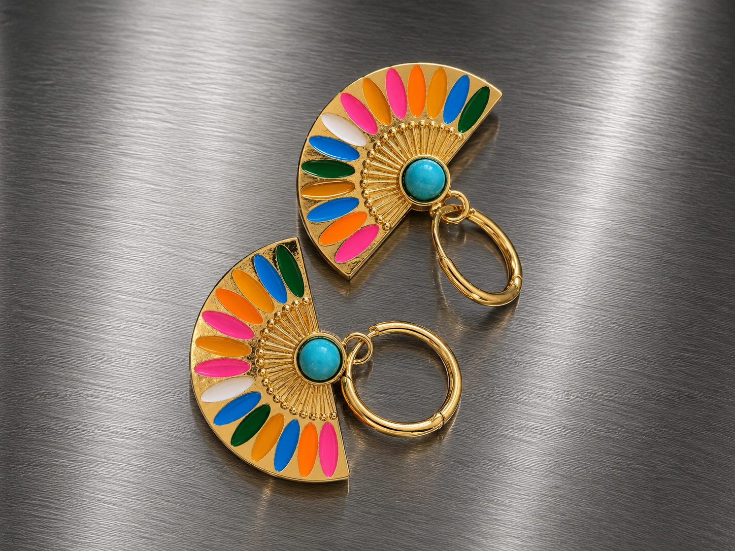 Boucles d'oreilles acier inoxydable doré en forme d'éventail