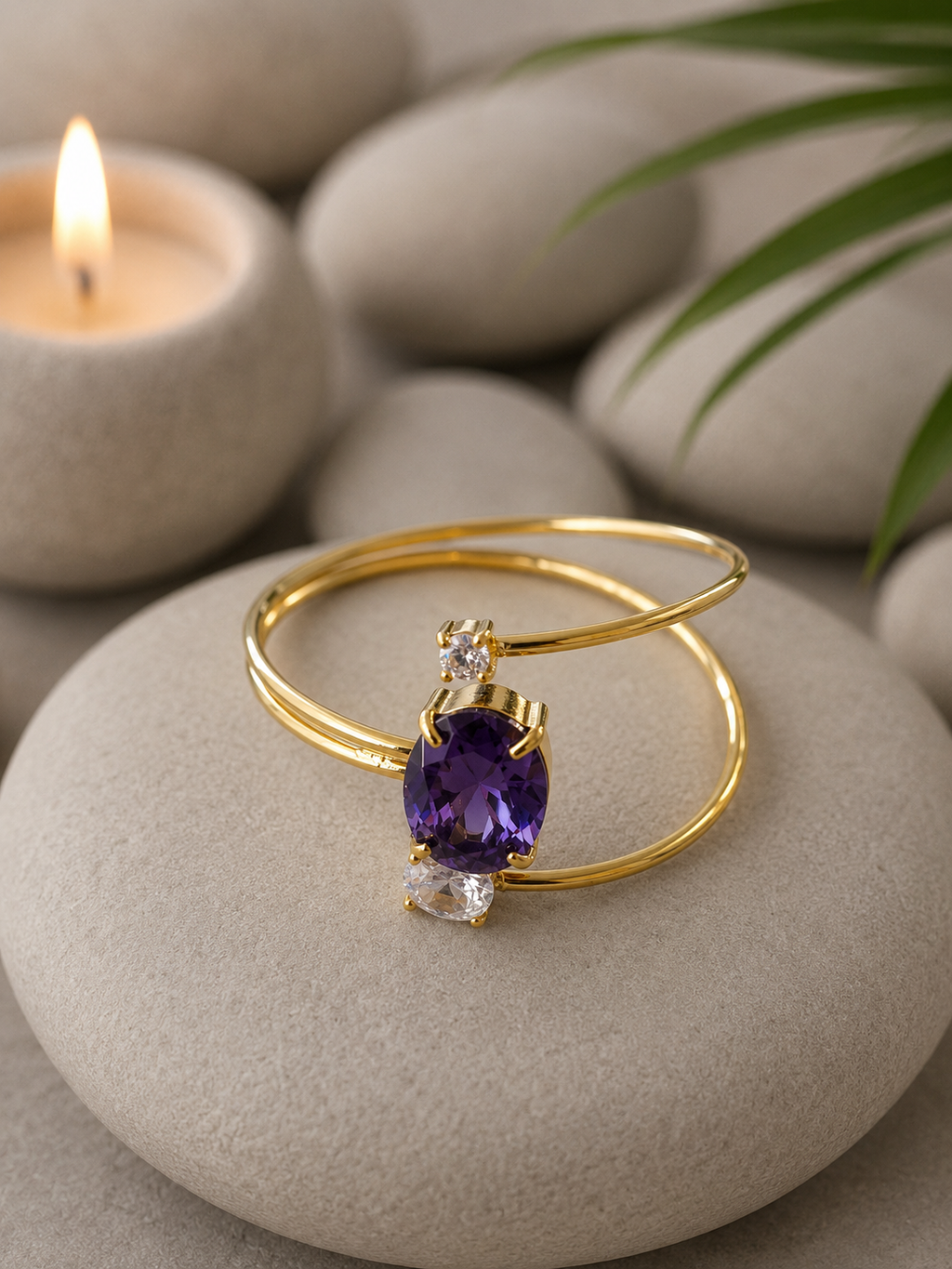 Anello regolabile acciaio inossidabile zircone viola asimmetrico