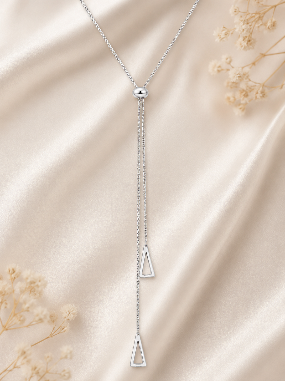 Collier Géométrique en Forme de Y en Acier Inoxydable Argenté – Élégant & Minimaliste