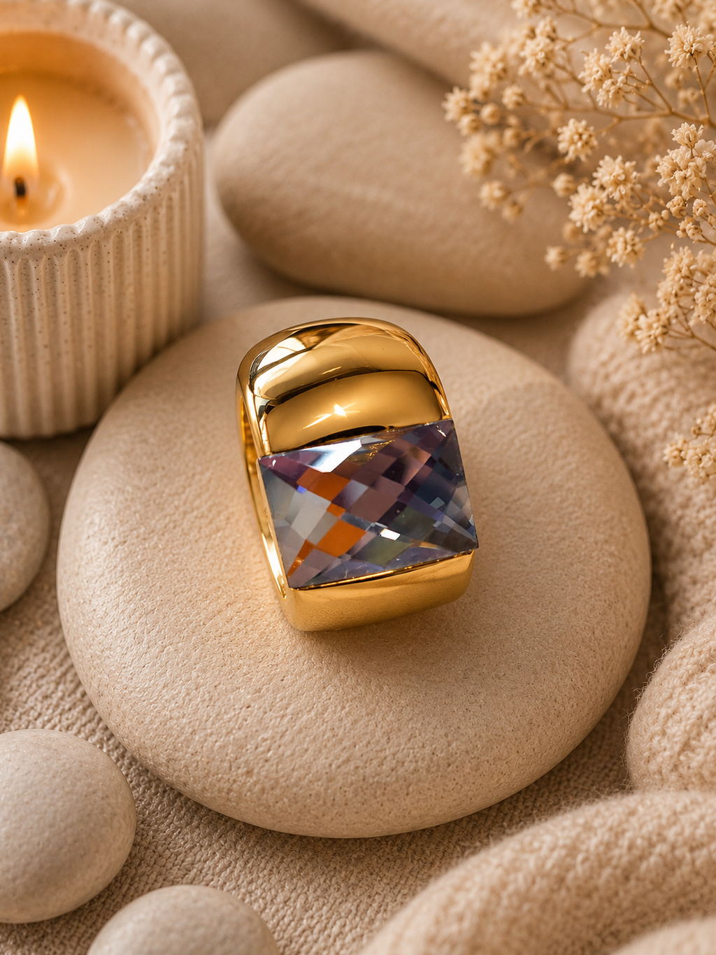 Anello in acciaio inossidabile dorato con pietra bianca taglia 8