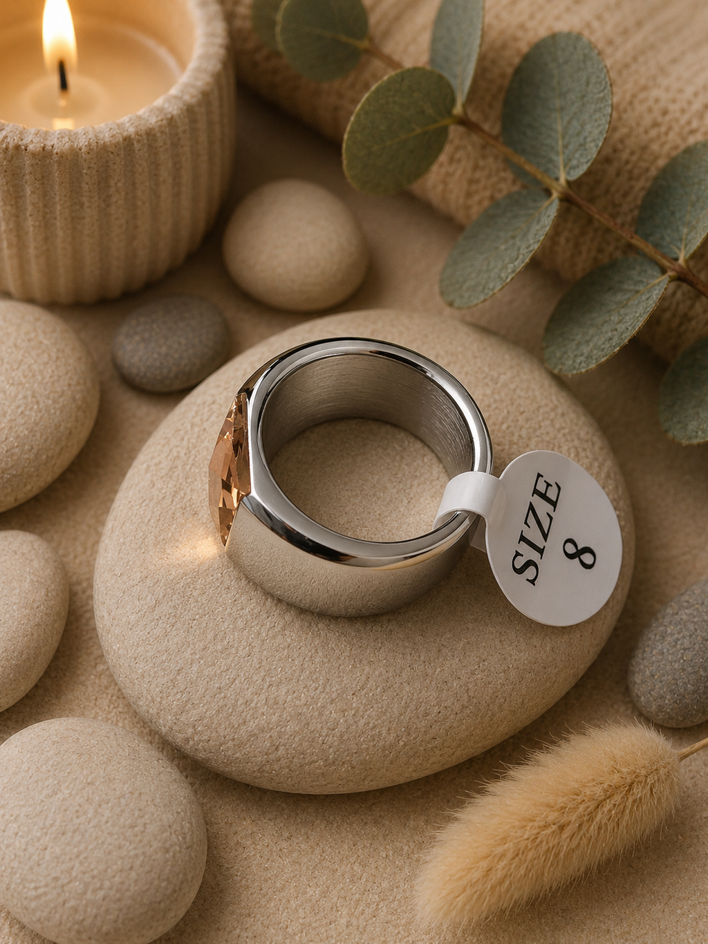 Bague Argentée avec Pierre Rose en Acier Inoxydable – Taille 57 – Élégante & Romantique