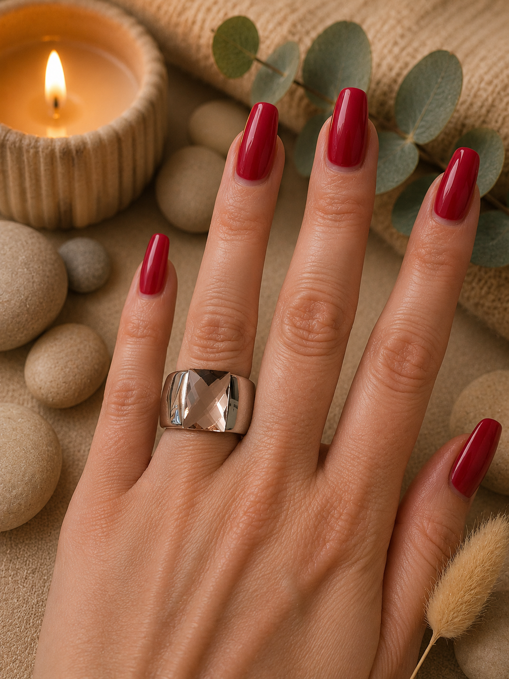 Bague Argentée avec Pierre Rose en Acier Inoxydable – Taille 57 – Élégante & Romantique
