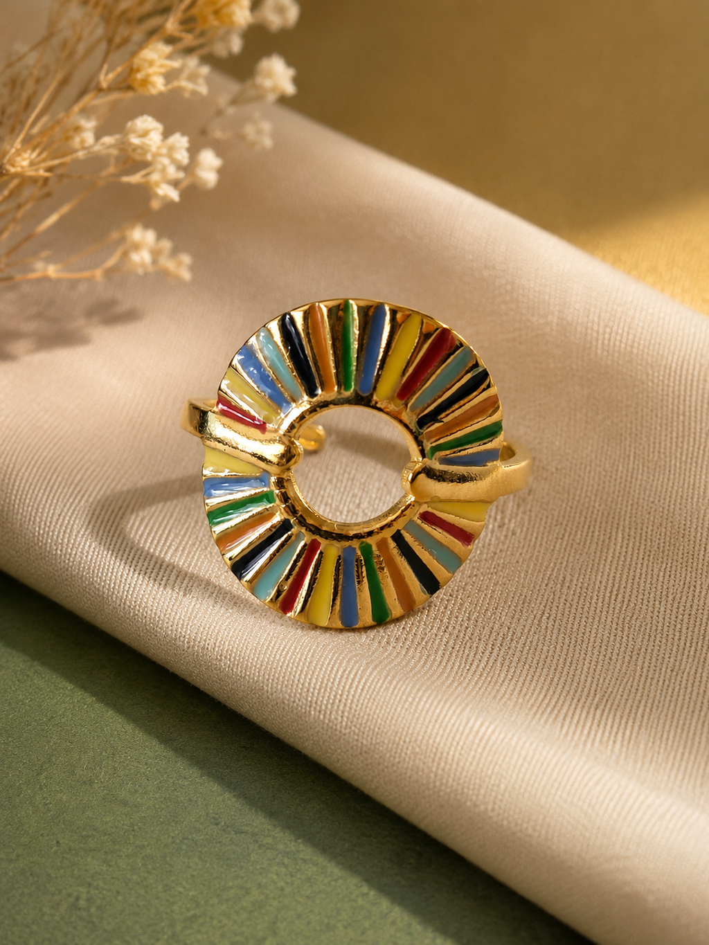 Anello regolabile in acciaio inossidabile sole multicolore