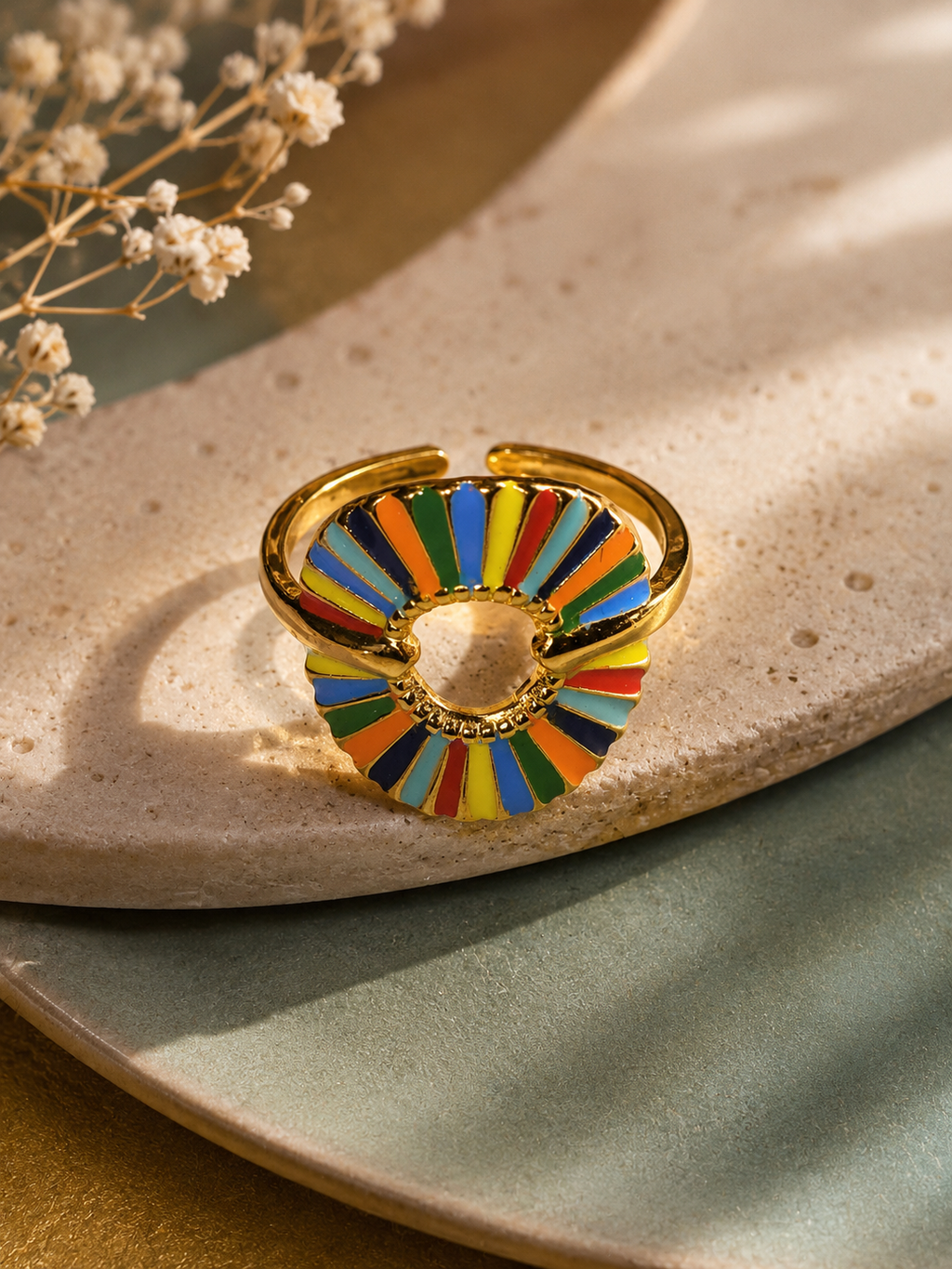 Anello regolabile in acciaio inossidabile sole multicolore