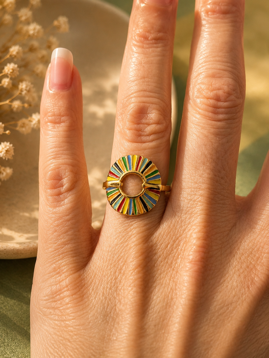 Anello regolabile in acciaio inossidabile sole multicolore