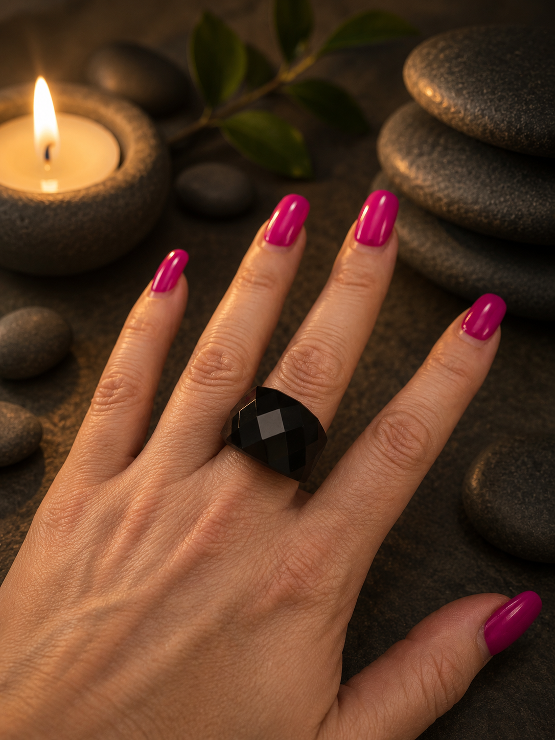 Anello acciaio inossidabile cristallo nero taglia 8