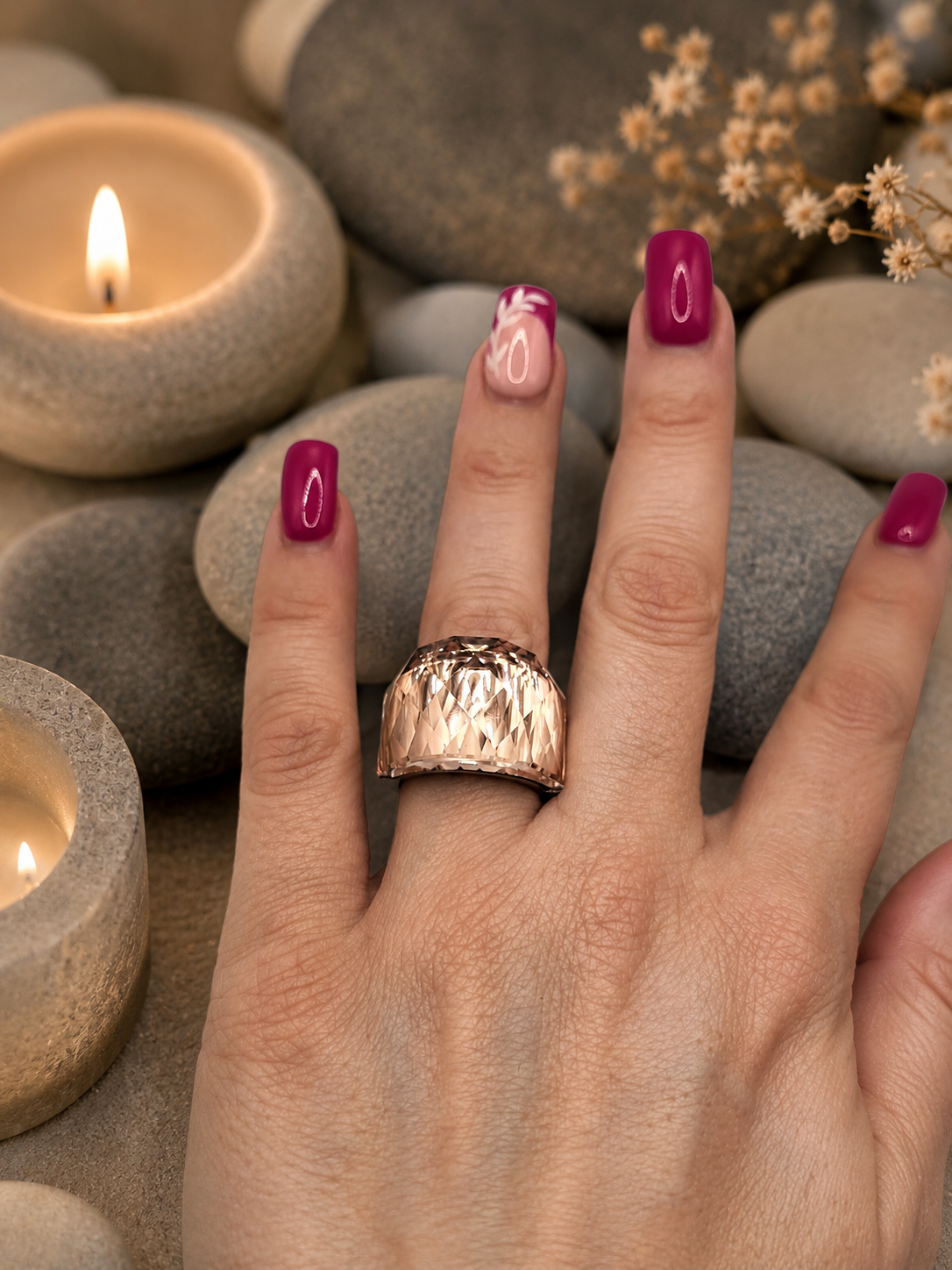 Bague en acier inoxydable argentée avec cristal rose jaune – Taille 57 | Bagatelle