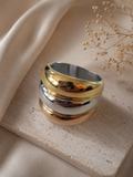 Bague Acier Inoxydable Argenté et Doré Design Irrégulier - Taille 9