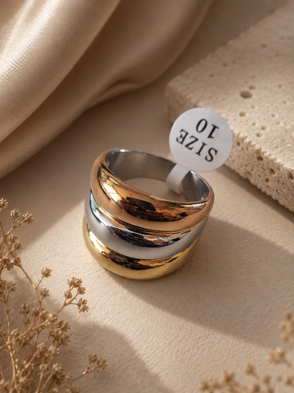 Bague Acier Inoxydable Argenté et Doré Design Irrégulier - Taille 10
