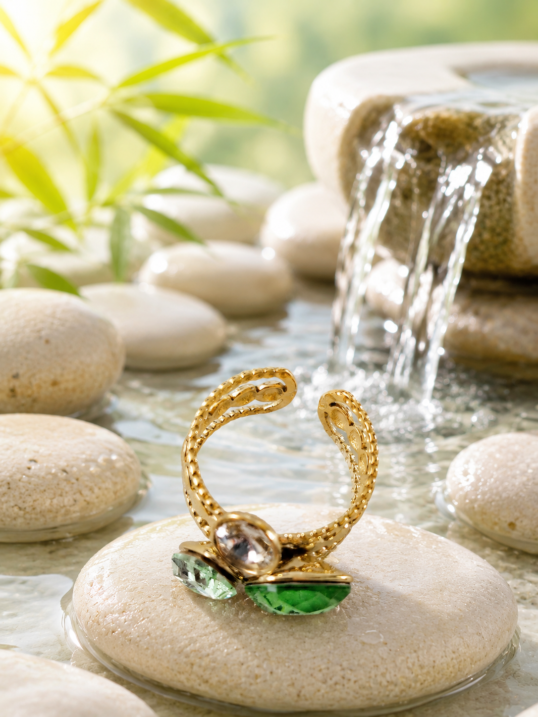 Bague Ajustable en Acier Inoxydable avec Cristal Vert Clair