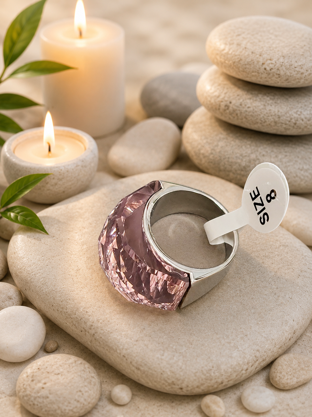 Anello in acciaio inossidabile argentato con cristallo rosa taglia 8