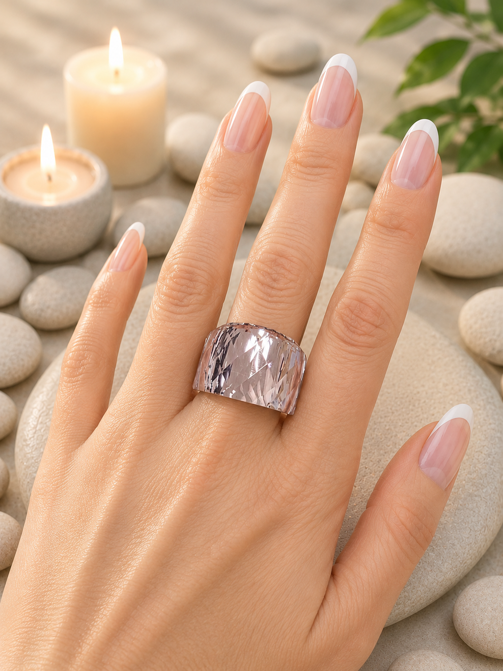 Bague en acier inoxydable argentée avec cristal rose – Taille 57 | Bagatelle