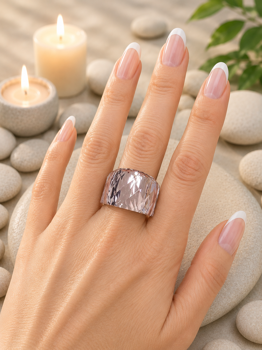 Bague en acier inoxydable argentée avec cristal rose – Taille 57 | Bagatelle