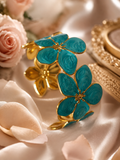 Bracelet Jonc en Acier Inoxydable doré Fleurs Turquoise