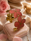 Bracelet Jonc en Acier Inoxydable Doré Fleurs Corail