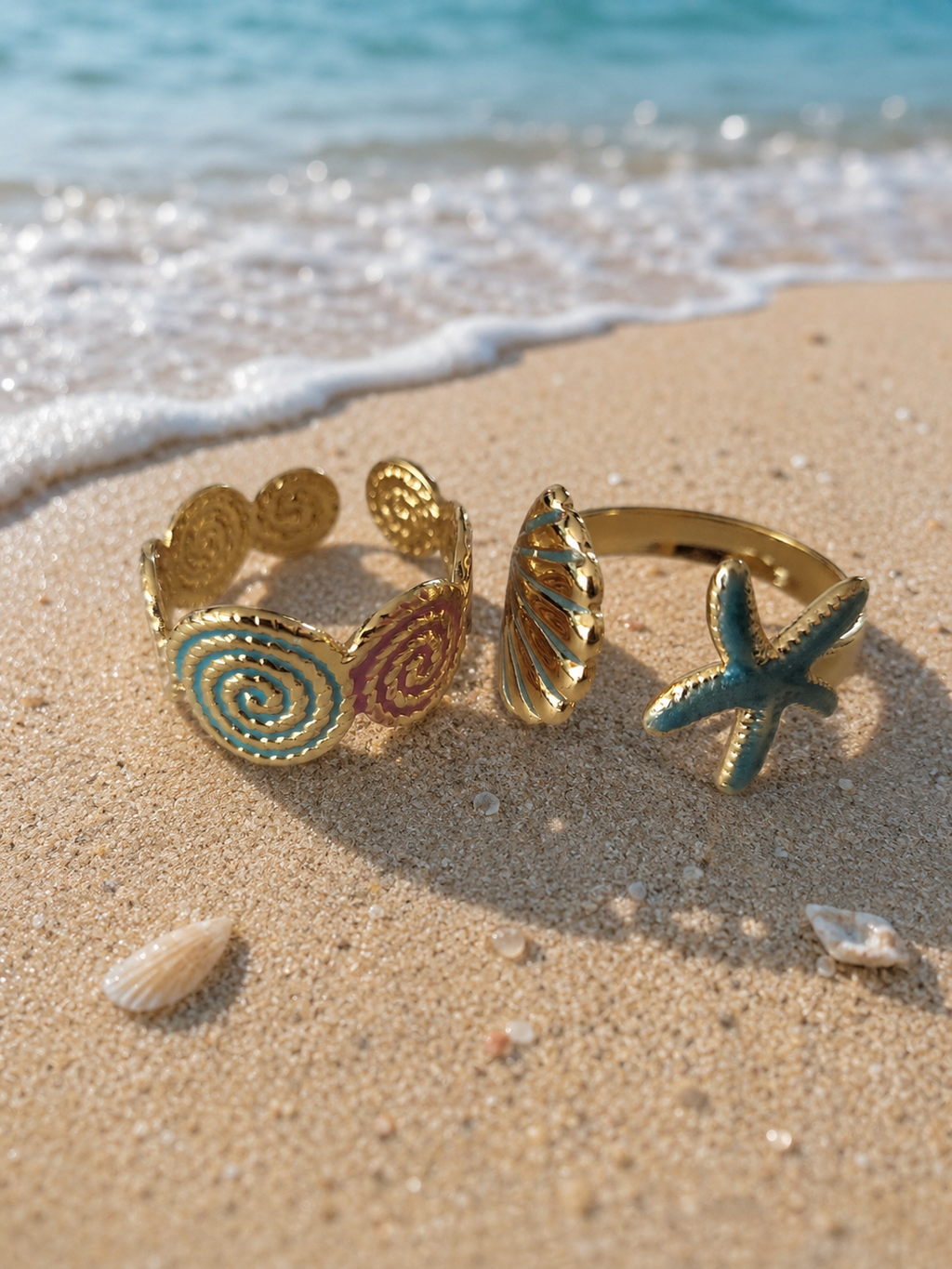 Lot de 2 Bagues Dorées Océan - Étoile de Mer & Coquillage Style Bohème