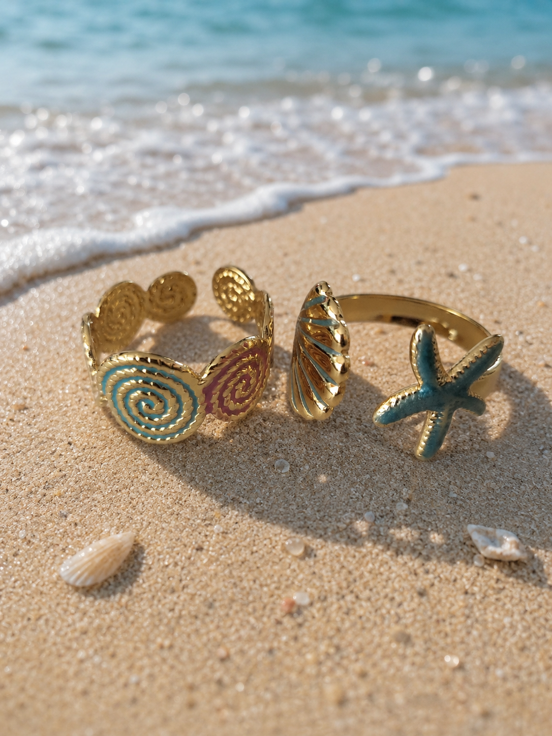 Lot de 2 Bagues Dorées Océan - Étoile de Mer & Coquillage Style Bohème