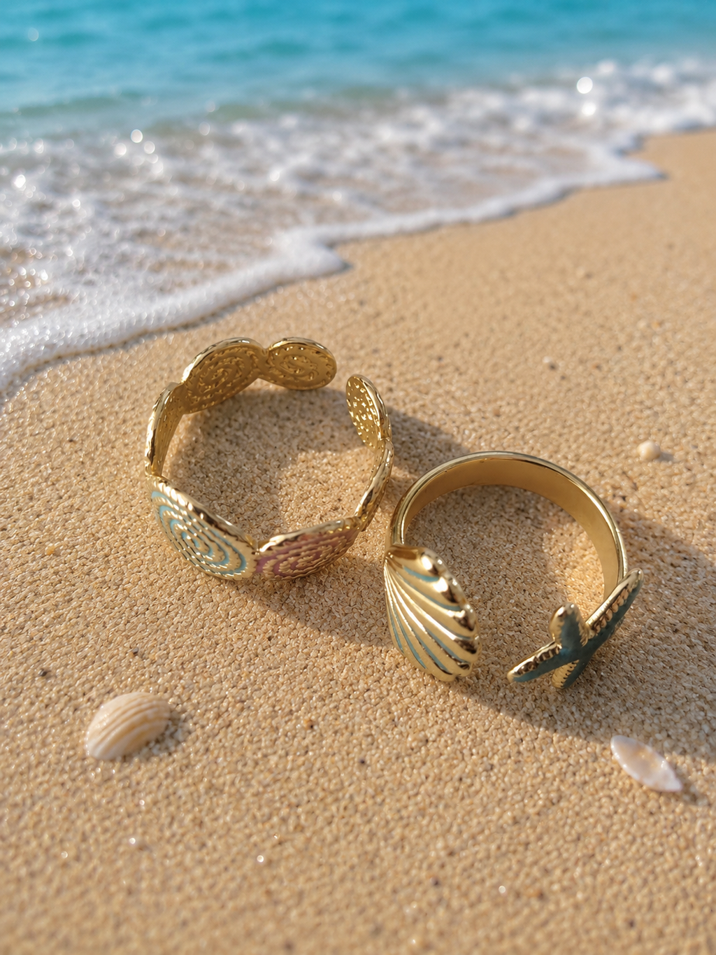 Lot de 2 Bagues Dorées Océan - Étoile de Mer & Coquillage Style Bohème