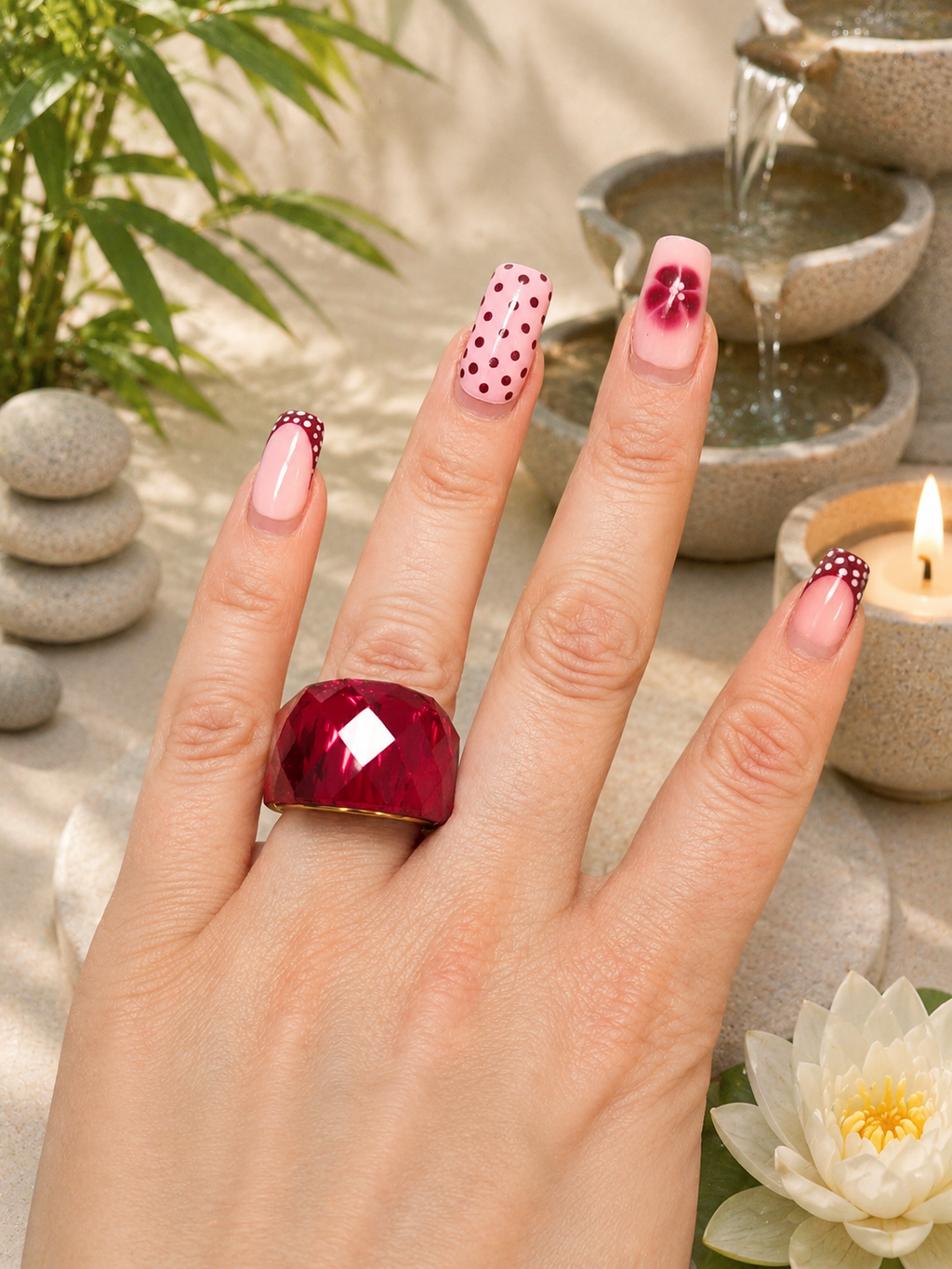 Anello in acciaio inossidabile dorato con cristallo rosso taglia 8