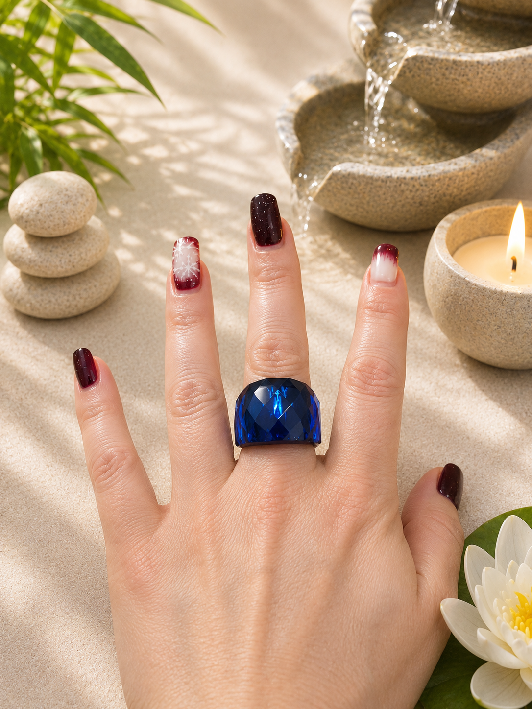 Anello in acciaio inossidabile con cristallo azzurro, taglia 8