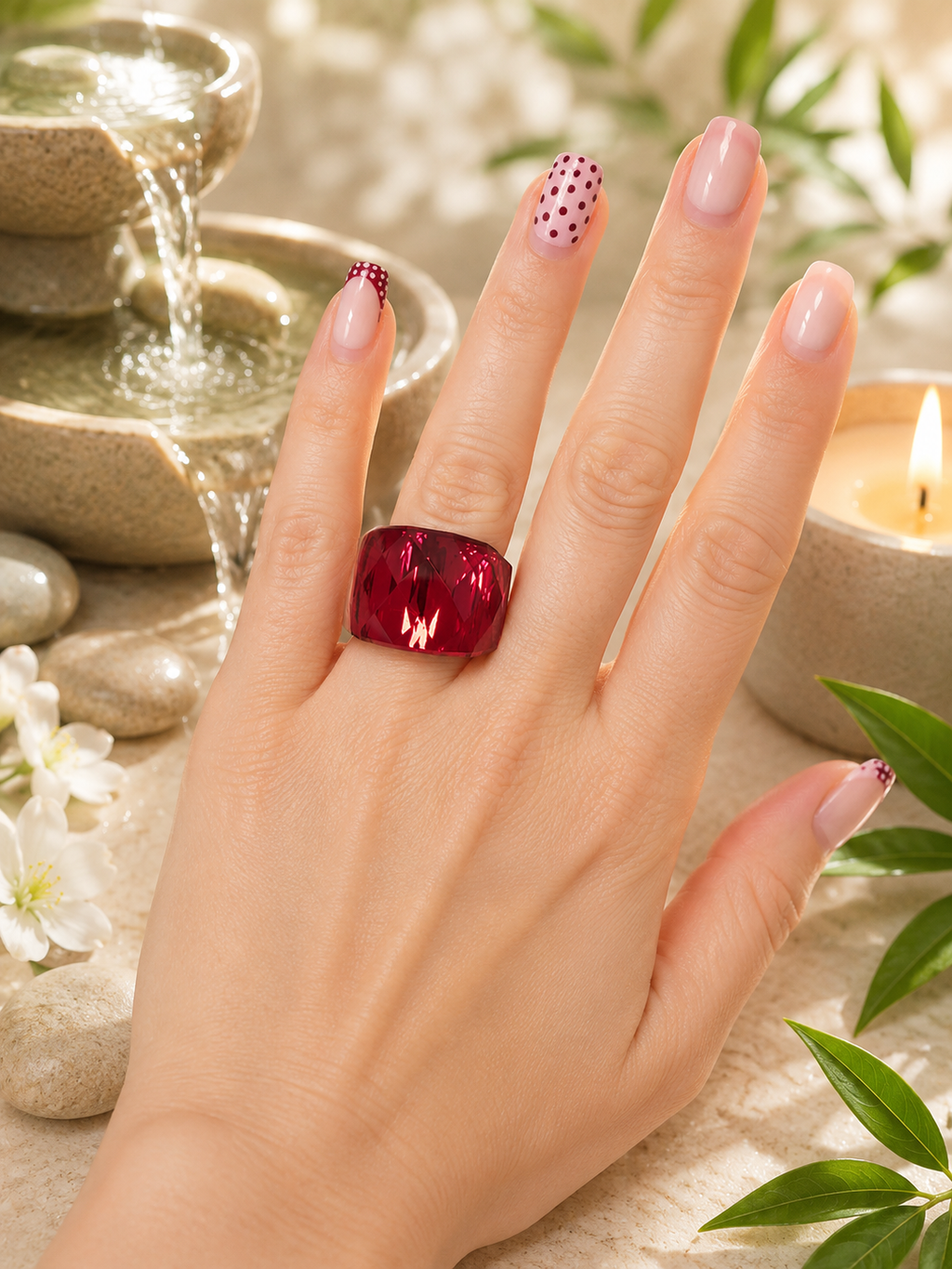 Bague en acier inoxydable argentée avec cristal rouge – Taille 57 | Bagatelle