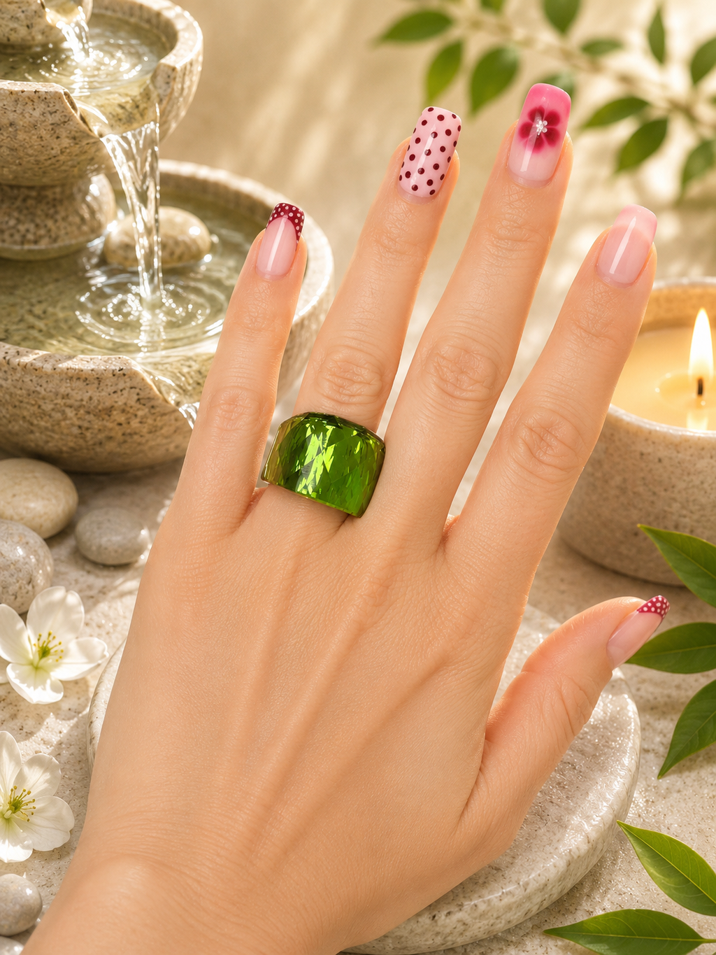 Anello in acciaio inossidabile placcato oro con cristallo verde, taglia 8