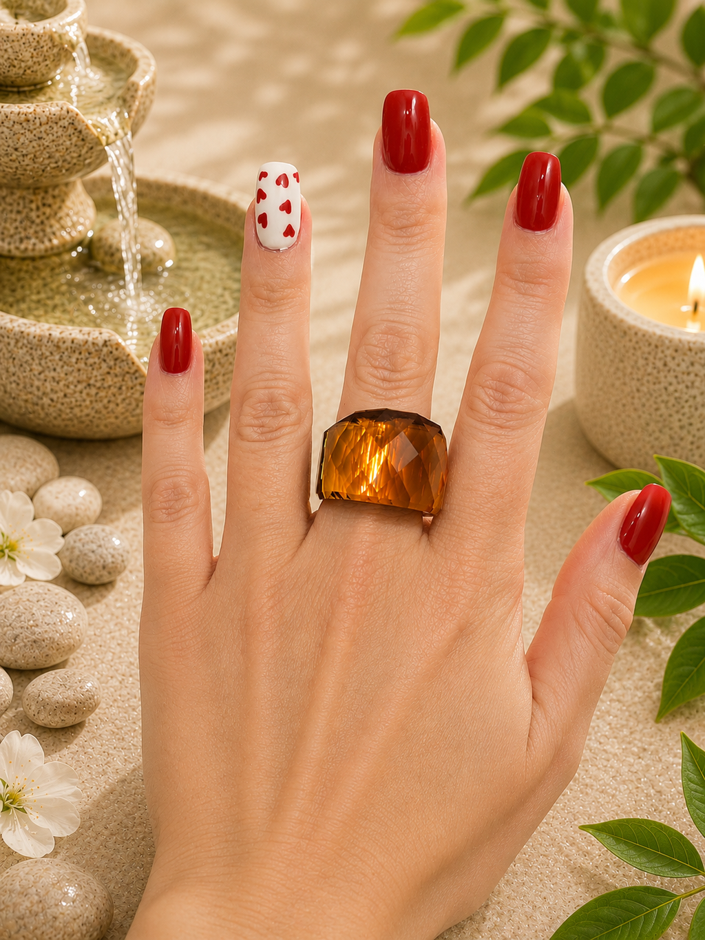 Bague en acier inoxydable dorée avec cristal caramel – Taille 57 | Bagatelle