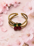 Bague Ajustable Cerises en Acier Inoxydable Doré – Design Fruité & Tendance
