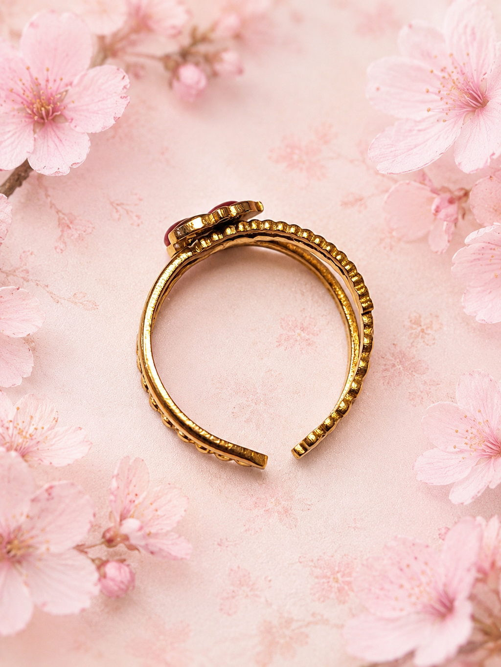 Bague Ajustable Cerises en Acier Inoxydable Doré – Design Fruité & Tendance