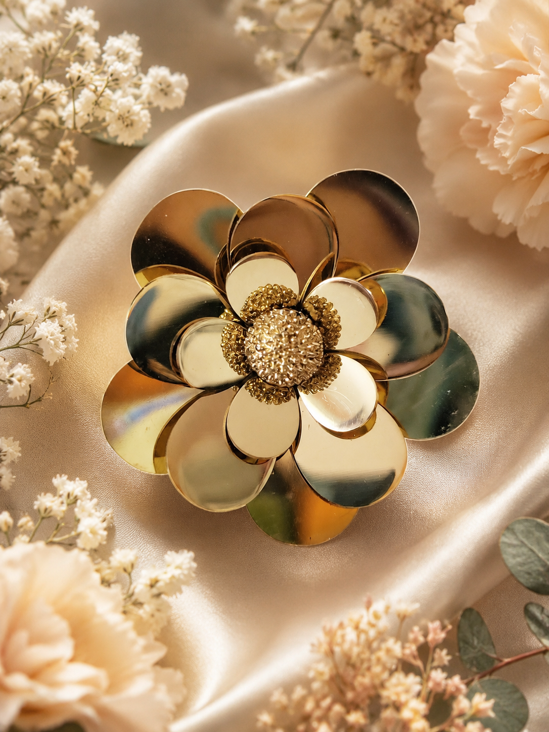 Bague ajustable acier inoxydable dorée en forme de fleur lisse