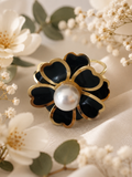 Bague acier inoxydable en forme de fleur dorée et noire