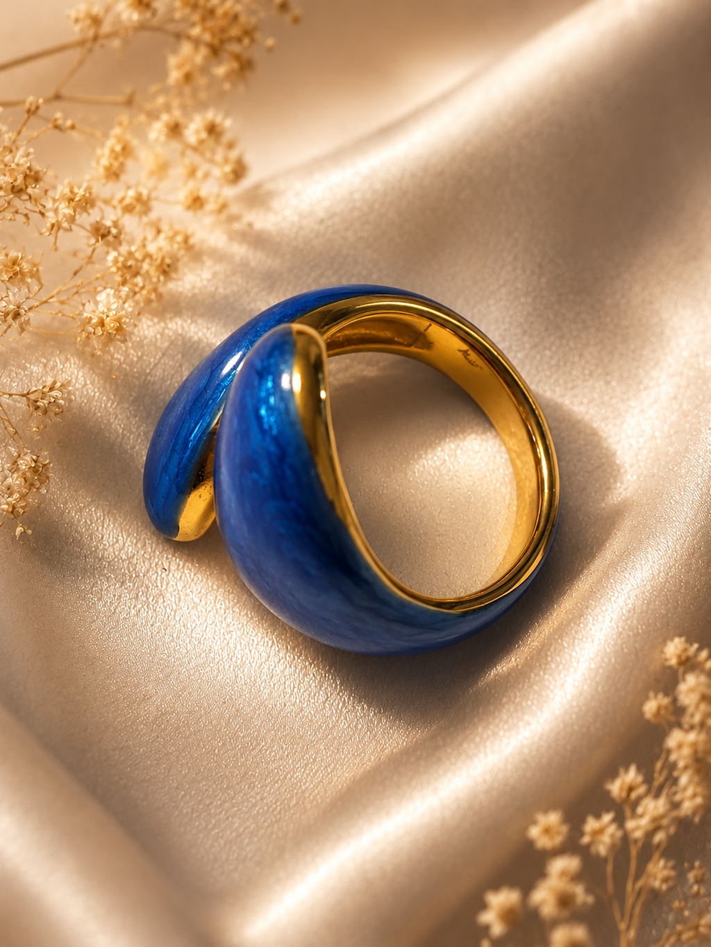 Anello intrecciato in acciaio inossidabile dorato geometrico blu scuro taglia 57 - 18,1 mm