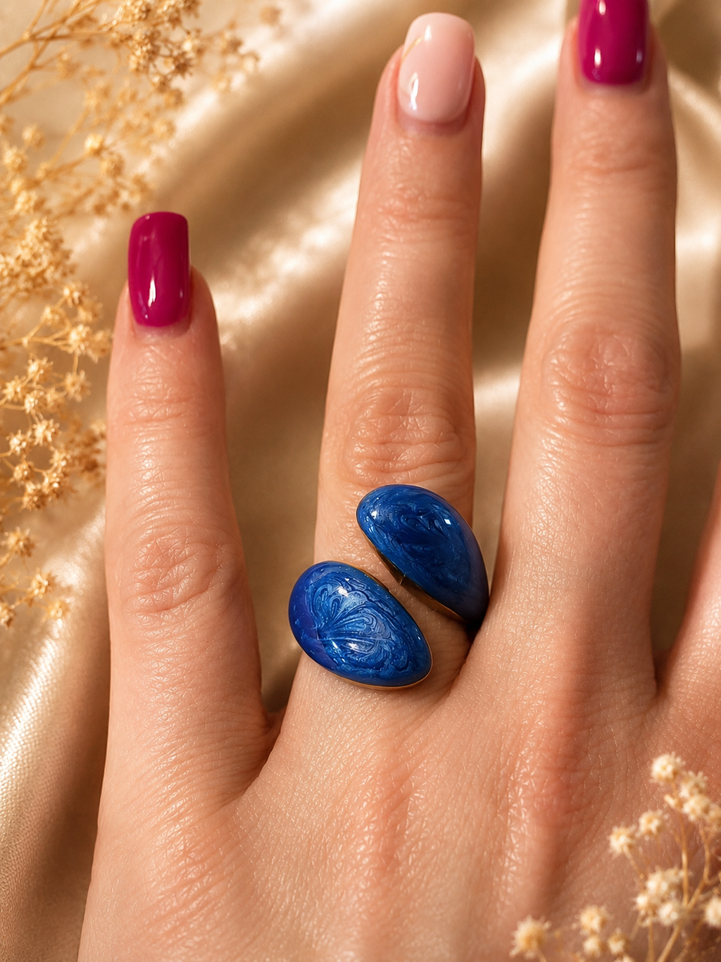 Anello intrecciato in acciaio inossidabile dorato geometrico blu scuro taglia 57 - 18,1 mm