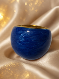 Anello in acciaio inossidabile dorato rotondo blu scuro misura 54 - 17,2 mm
