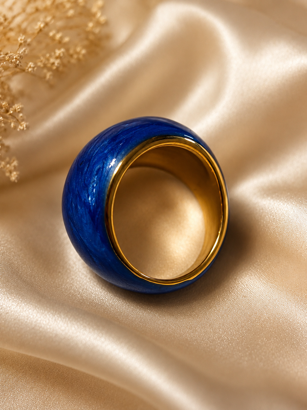 Anello in acciaio inossidabile dorato rotondo blu scuro misura 54 - 17,2 mm
