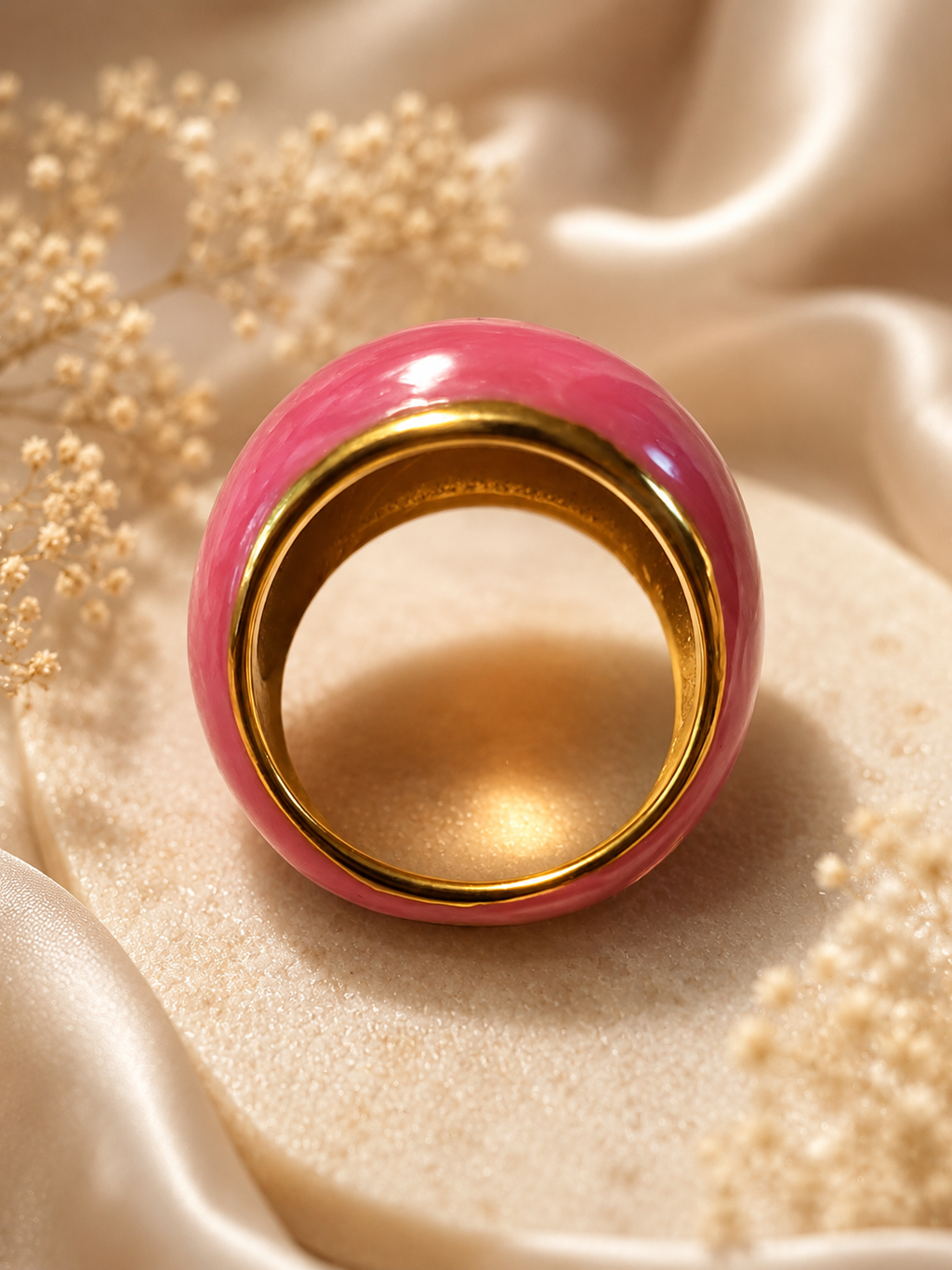 Bague acier inoxydable doré ronde rose taille 54 - 17,2 mm