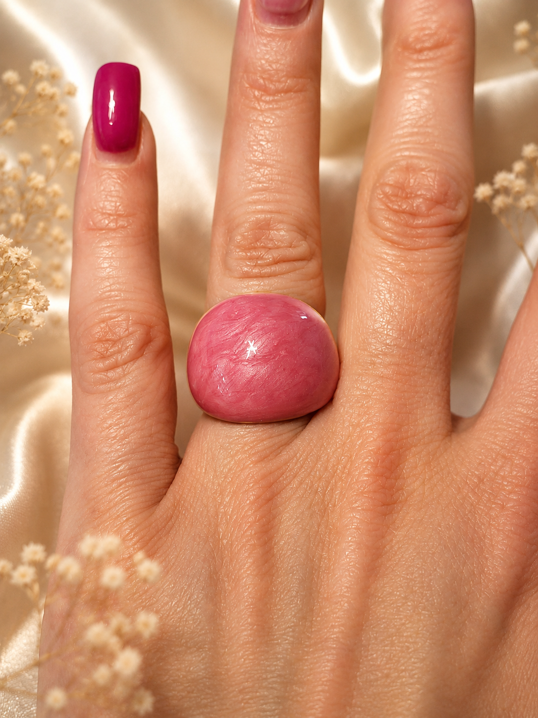 Bague acier inoxydable doré ronde rose taille 54 - 17,2 mm