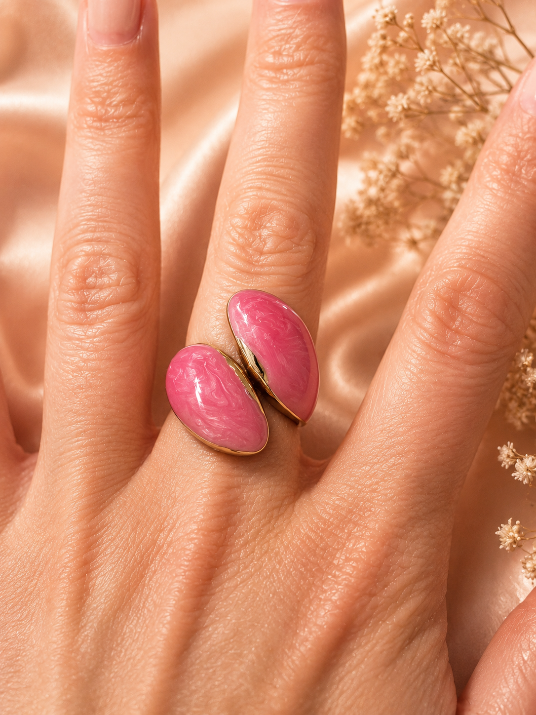 Anello intrecciato in acciaio inossidabile dorato geometrico rosa taglia 55 - 17,5 mm