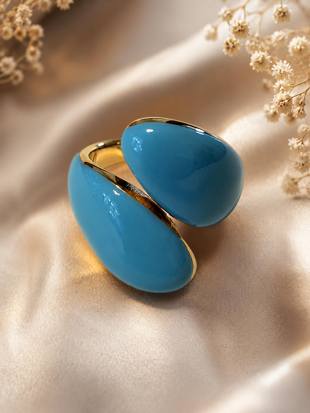 Anello ritorto in acciaio inossidabile dorato, geometrico, blu turchese, taglia 55 - 17,5 mm