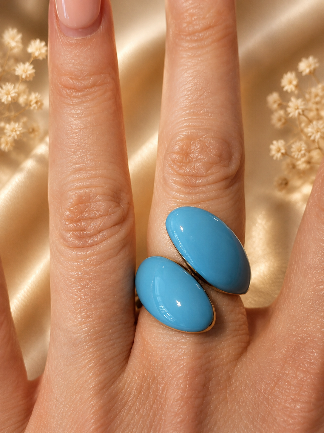 Anello ritorto in acciaio inossidabile dorato, geometrico, blu turchese, taglia 55 - 17,5 mm