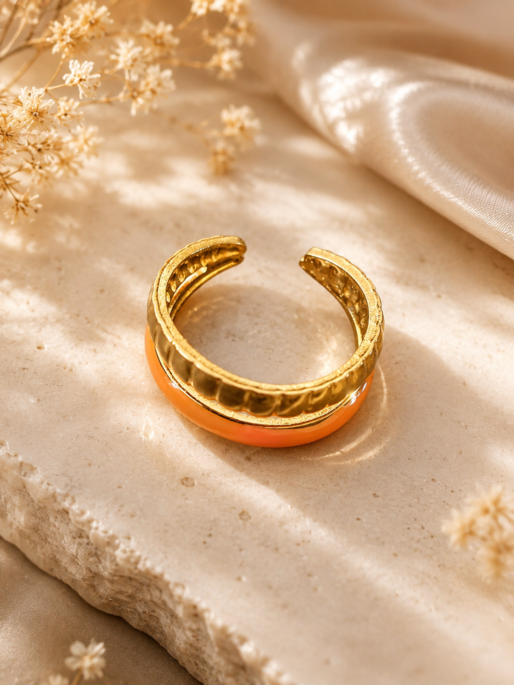 Anello aperto in acciaio inossidabile doppio cerchio dorato e arancione