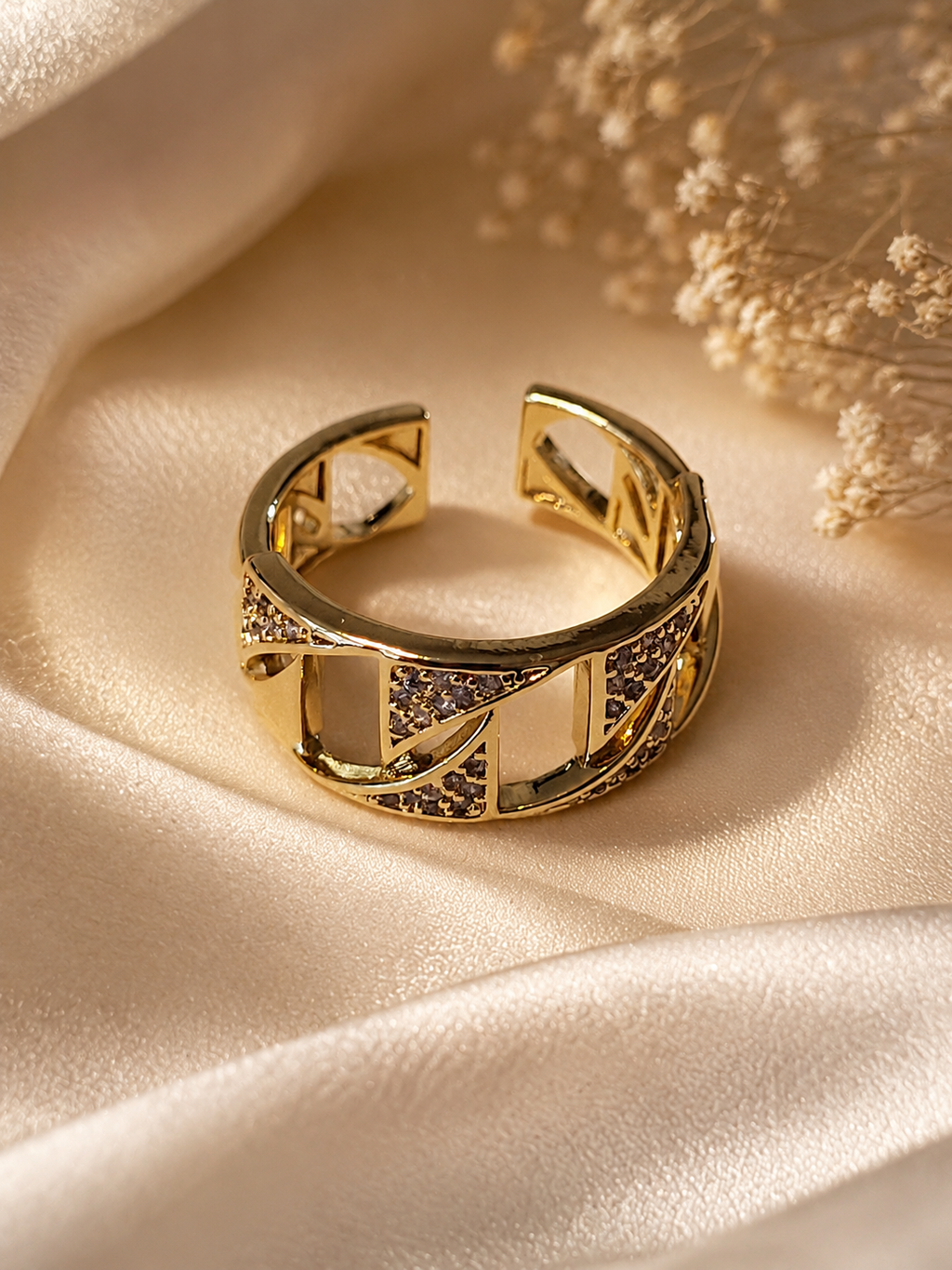 Bague ouverte classique chaîne torsadée zircon acier inoxydable