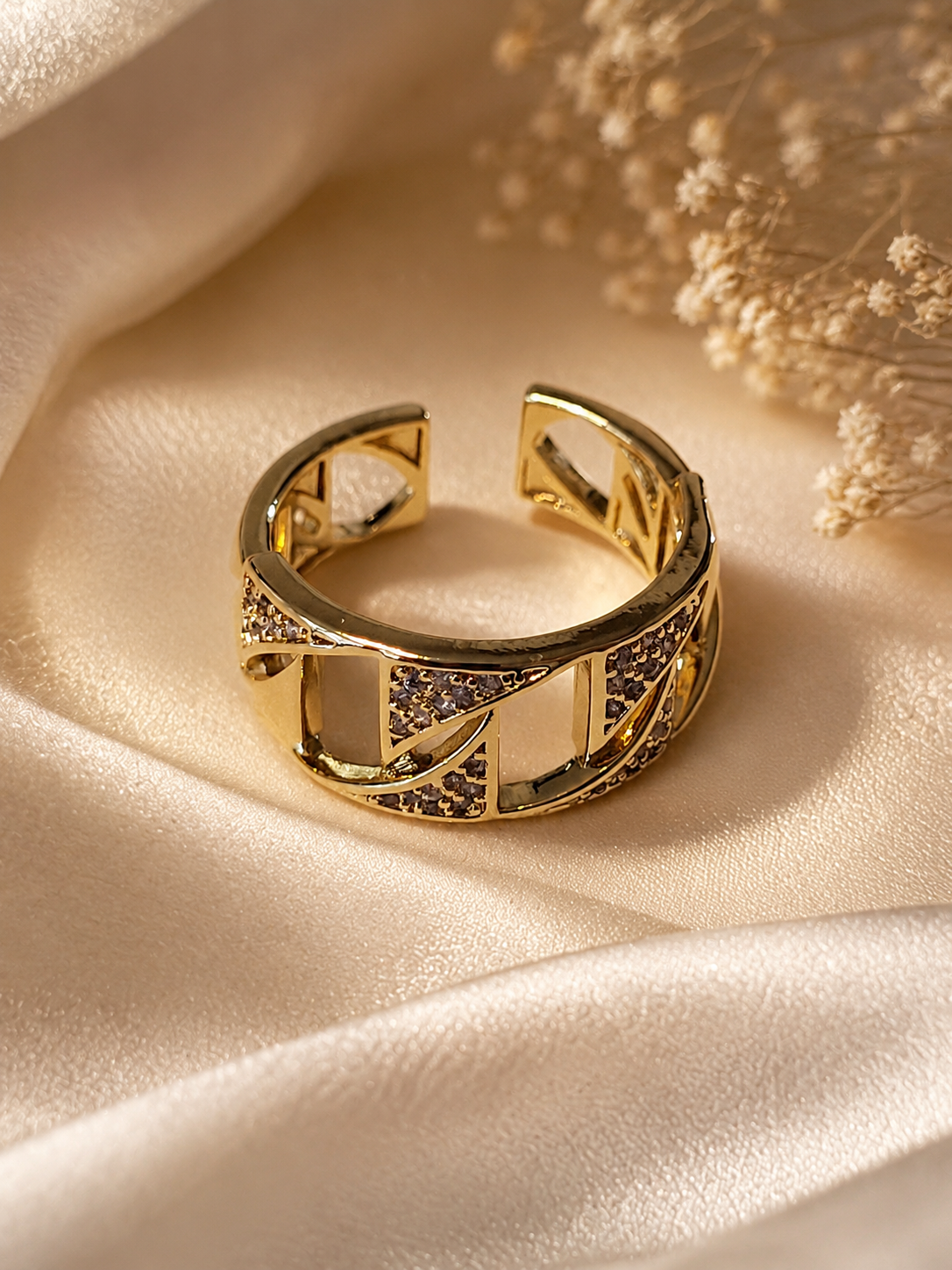 Bague ouverte classique chaîne torsadée zircon acier inoxydable