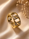 Bague ouverte classique chaîne torsadée zircon acier inoxydable
