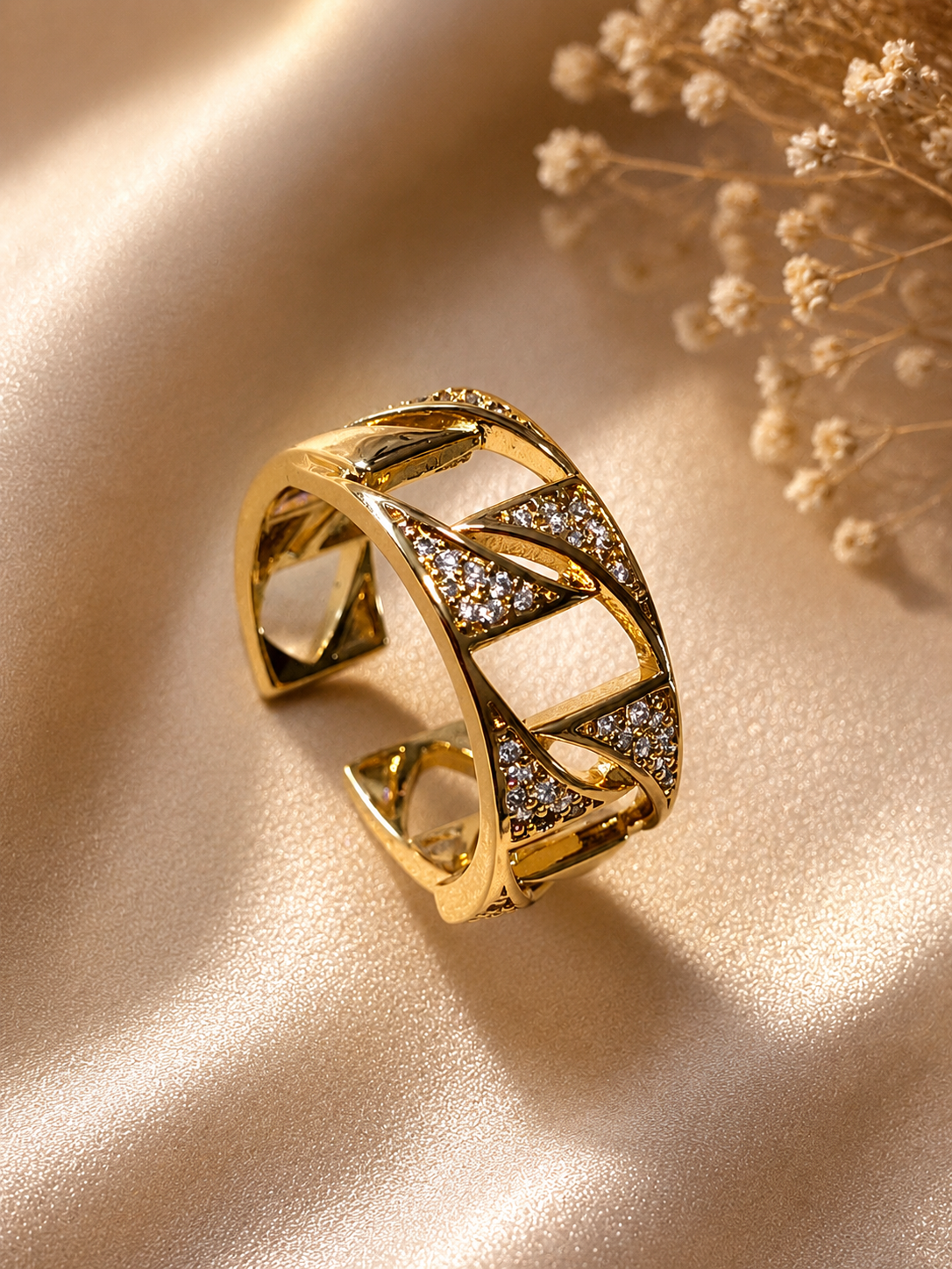 Bague ouverte classique chaîne torsadée zircon acier inoxydable