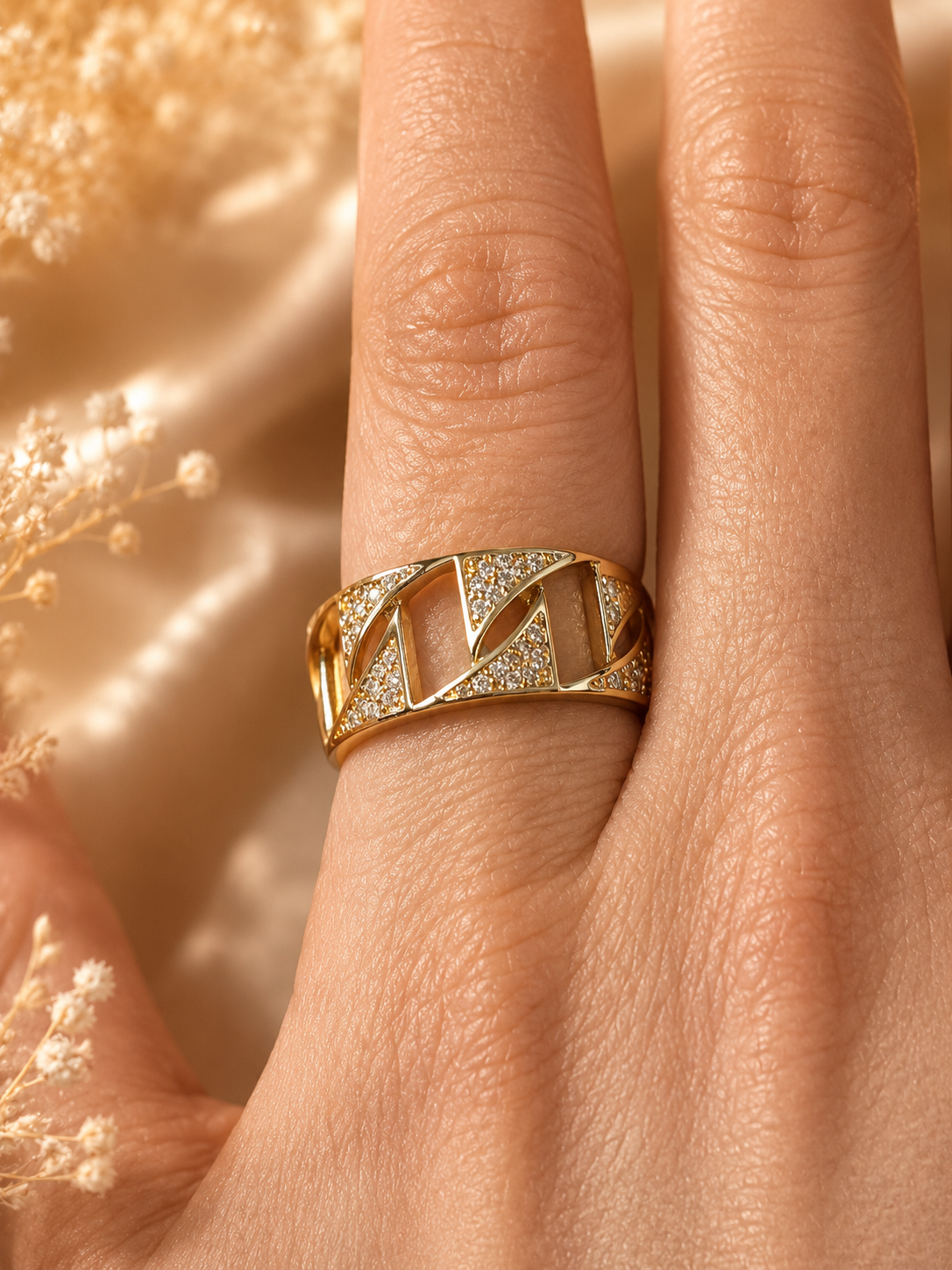 Bague ouverte classique chaîne torsadée zircon acier inoxydable